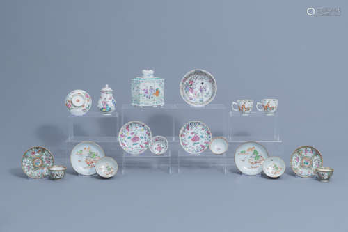 A varied collection of Chinese famille rose tea wares, Yongz...