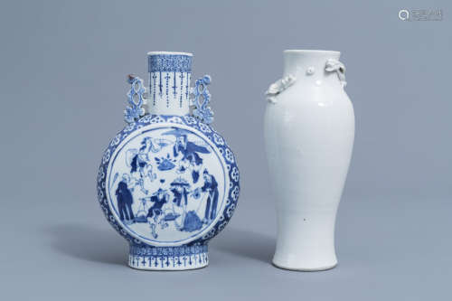 A Chinese blue and white moonflask and a blanc de Chine vase...