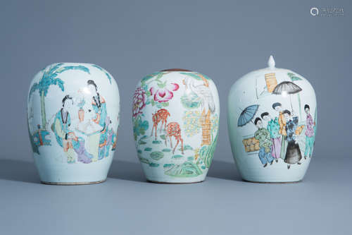 Three various Chinese qianjiang cai and famille rose jars, 1...