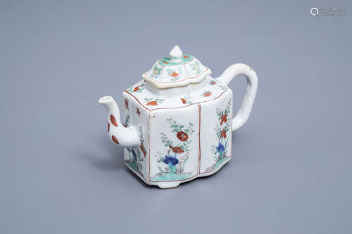 A lobed Chinese famille verte teapot and cover with floral d...