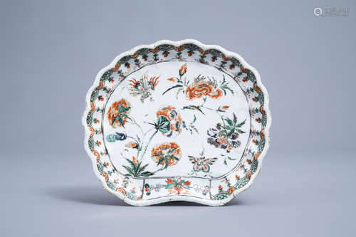 A Chinese shell shaped famille verte dish with floral design...