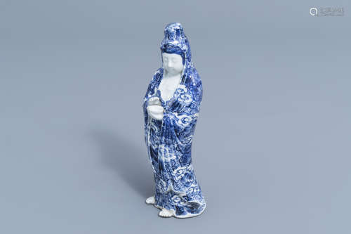 A Japanese blue and white Arita Kannon figure, Meiji, 19th C...