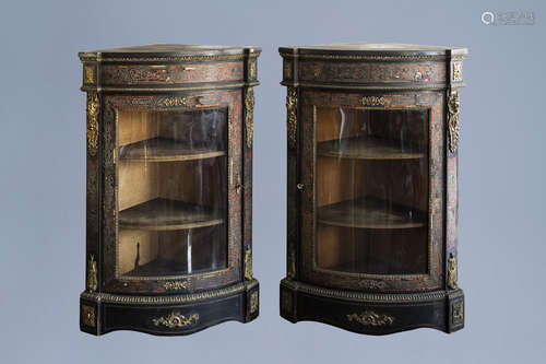 A pair of French gilt mounted tortoiseshell and brass marque...