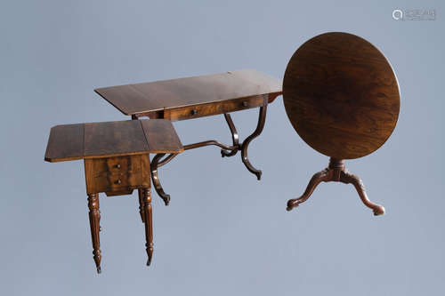 Three various French and English wooden tilt tables, 19th C.