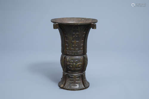 A Chinese bronze ritual wine vessel (zun), 19th C. or earlie...