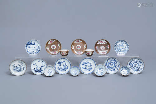 Six Chinese famille rose and blue and white Batavian ware cu...