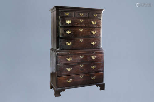 A George I Cuban mahogany chest-on-chest or tallboy, first h...