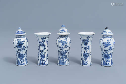 A Chinese blue and white five-piece miniature garniture with...