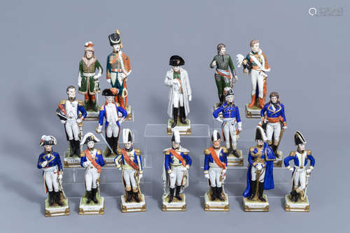 Sixteen figures from Napoleon's army in polychrome Saxon por...