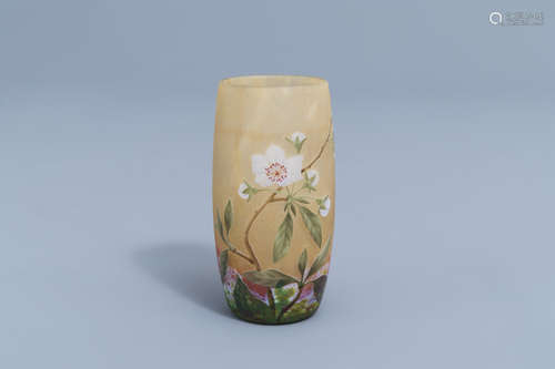 A French Art Nouveau etched overlay glass vase with floral d...