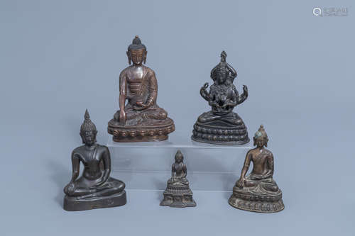 Five bronze figures of Buddha, China and Southeast Asia, 19t...