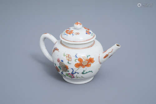 A Chinese famille rose teapot and cover with butterflies amo...