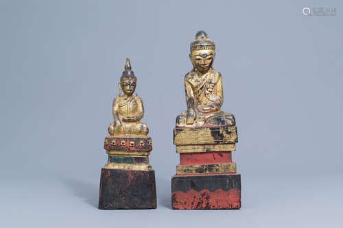 Two large gilt-lacquered wooden figures of Buddha, Burma or ...