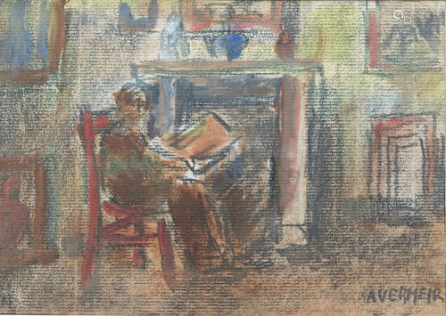 Alphons Vermeir (1905-1994): Lady in an interior, pastel on ...