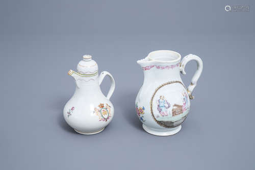 Two Chinese famille rose jugs with European design, Qianlong