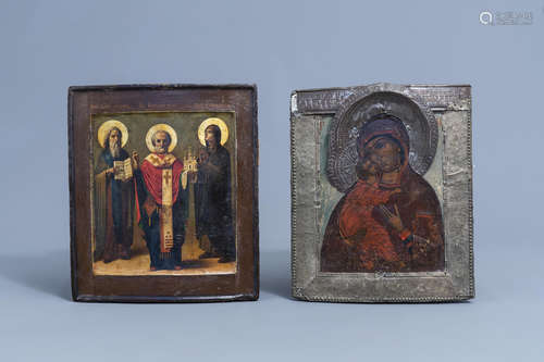 Two Russian icons, 'Mother of God' and 'Saint Nicholas', 19t...