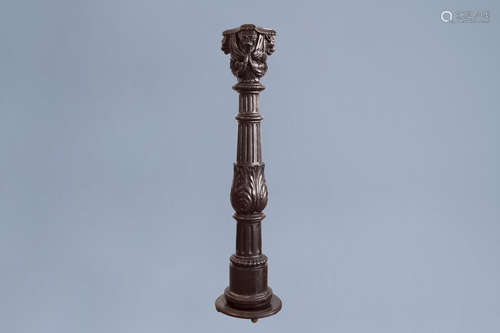 A French Neoclassical carved wooden column with three lion h...