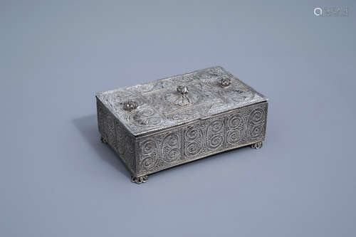 A silver filigree casket with floral design, 835/000, variou...