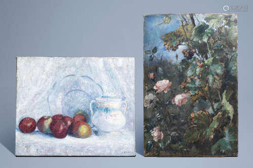 Belgian school (19th/20th C.): Still lifes with flowers and ...