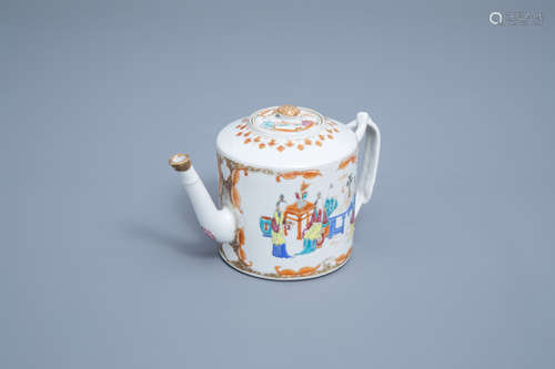 A Chinese famille rose teapot and cover with Mandarin ladies...