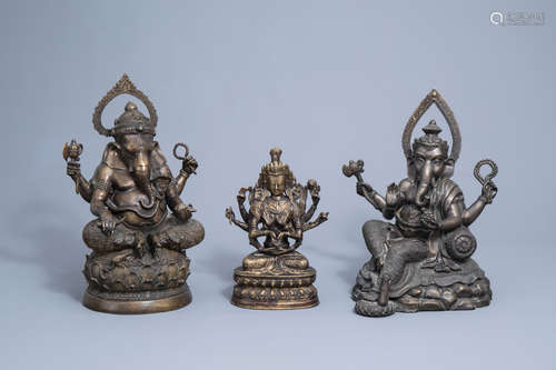 Three large Indian bronze figures depicting Ganesha and Shiv...