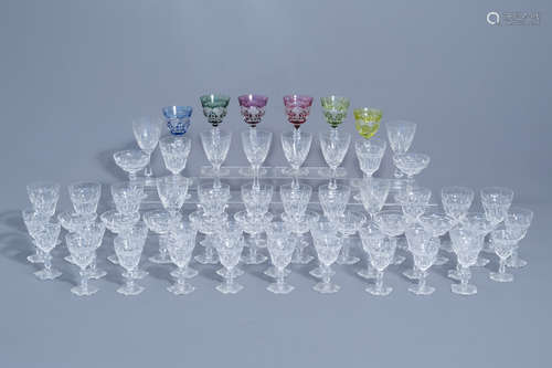 A collection of clear and partly coloured overlay crystal cu...