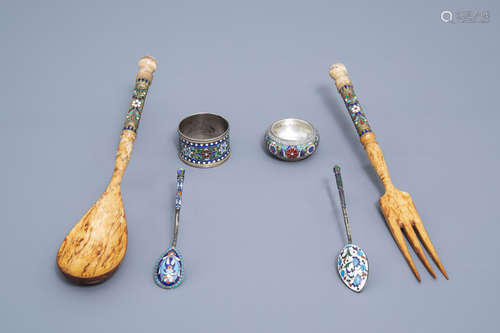 A varied collection of enamelled Russian silver (a.o. Sasiko...