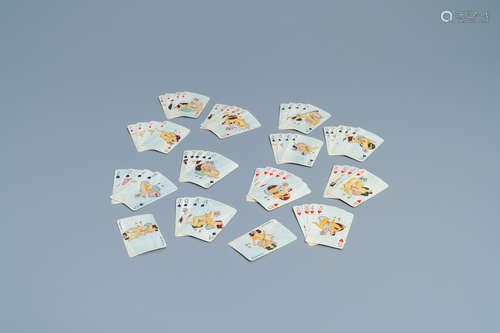 A complete playing cards set with erotic miniatures on ivory...