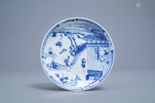 A Chinese blue and white 'Romance of the Western Chamber' pl...