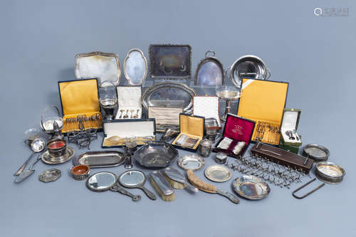 A collection of mainly silver plated and silver table object...