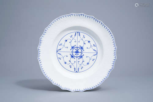 A large blue and white Tournai porcelain lobed charger with ...