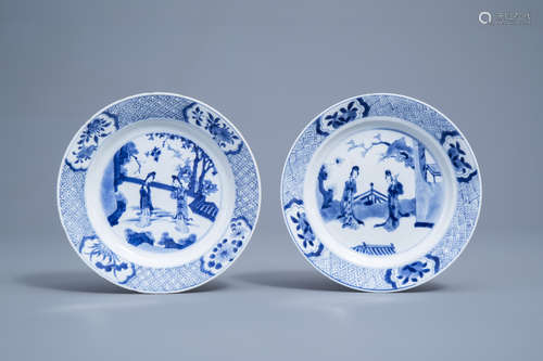 Two Chinese blue and white 'Long Eliza' plates, Chenghua mar...