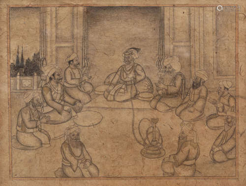 Indian school, white and gilt-heightened pencil on paper: a ...