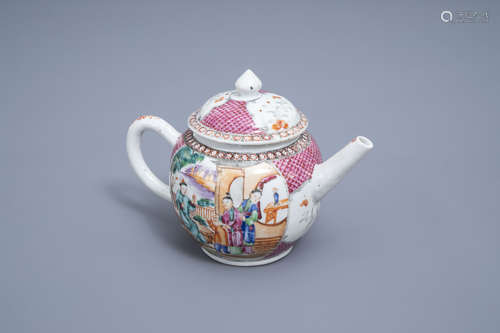 A Chinese famille rose 'Mandarin' teapot and cover, Qianlong