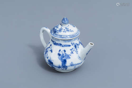 A Chinese blue and white 'Long Eliza' teapot and cover, Kang...