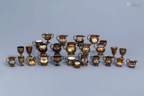 A varied collection of English lustreware items with polychr...