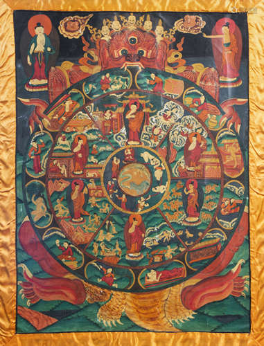 A 'Bhavacakra' thangka or 'Wheel of life' thangka, Tibet, 20...