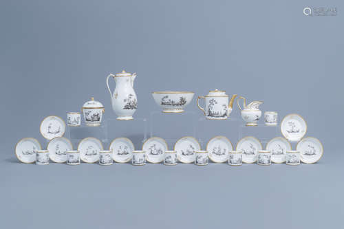 An 28-piece Paris grisaille and gilt porcelain coffee and te...