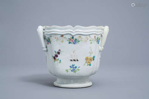 A Chinese famille rose armorial cooler with floral design, Q...