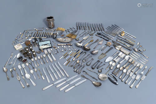 A collection of mainly silver plated and silver table object...