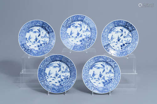 Five Chinese blue & white 'Romance of the Western Chamber' p...