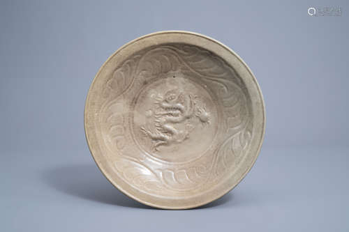 A Chinese celadon 'dragon' charger, Ming