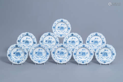 Six Italian blue and white deep plates and four flat plates,...