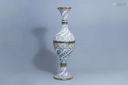 A large Persian enamelled copper vase, probably Qajar, Iran,...