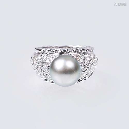 Brillant-Ring mit Tahiti Perle.
