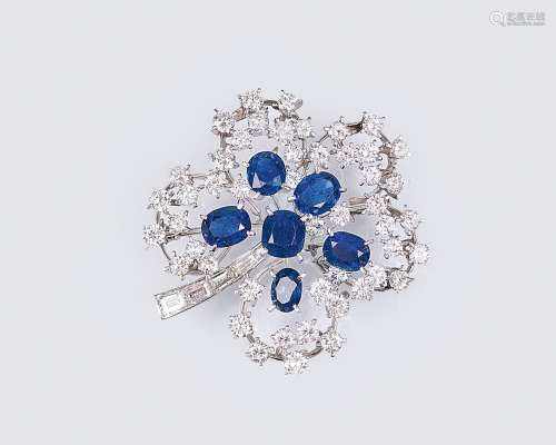 Juwelier Wilm gegr. 1767, Hamburg. Vintage Saphir-Diamant-Br...