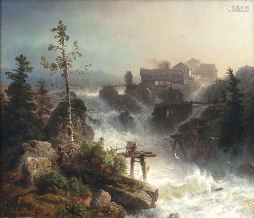 Andreas Achenbach (Kassel 1815 - Düsseldorf 1910). Wasserfal...