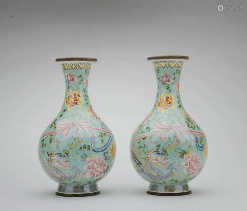 A pair of enamel 'dragon and phoenix' vase