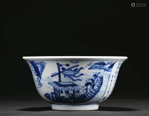 A blue and white 'figure' bowl