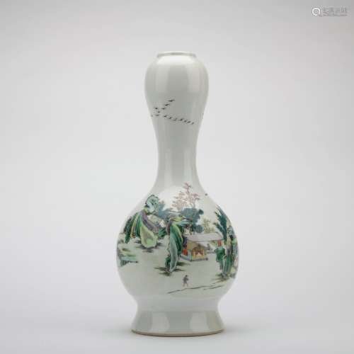 A Wu cai 'landscape' garlic-head vase